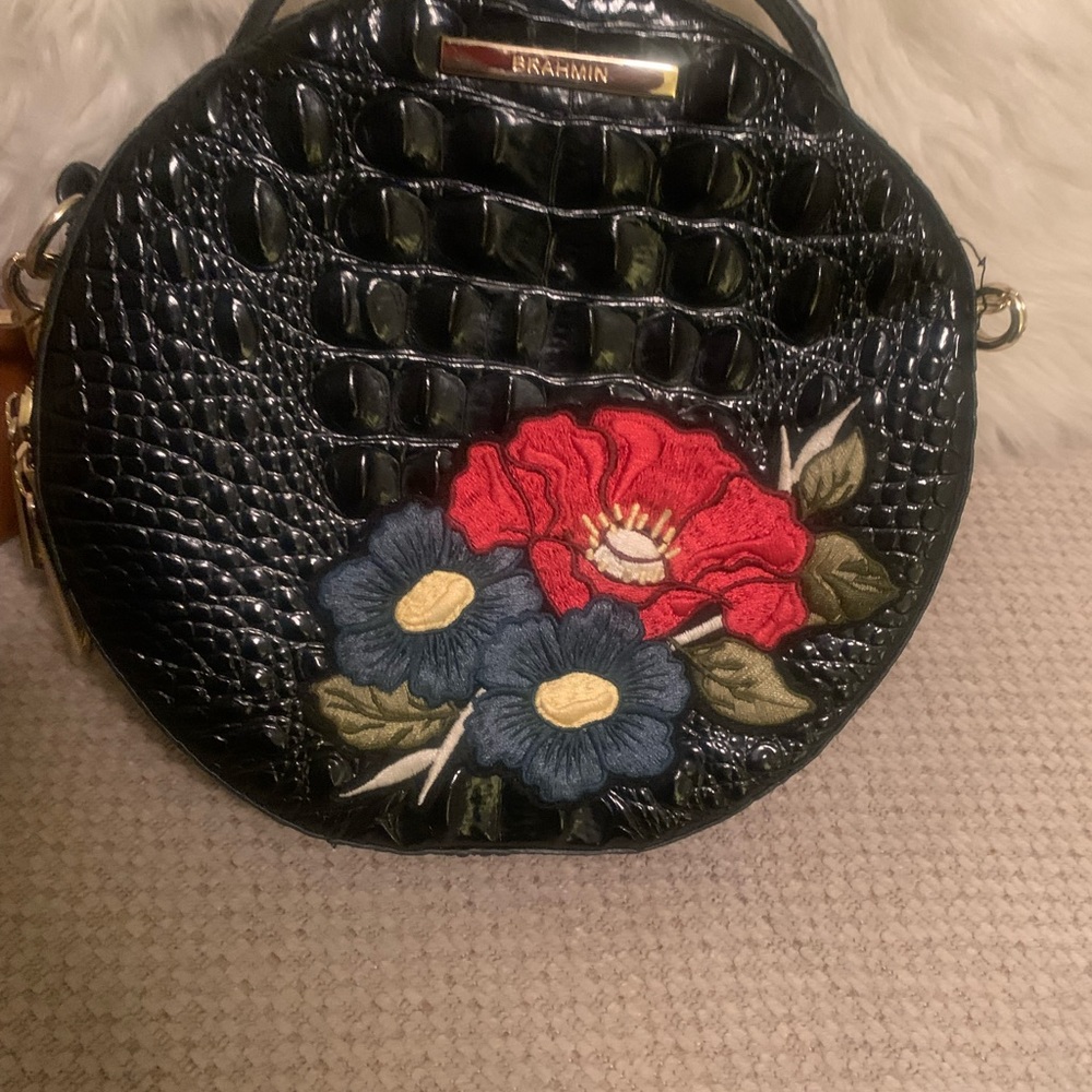 Brahmin crossbody croc skin embroidery floral patch